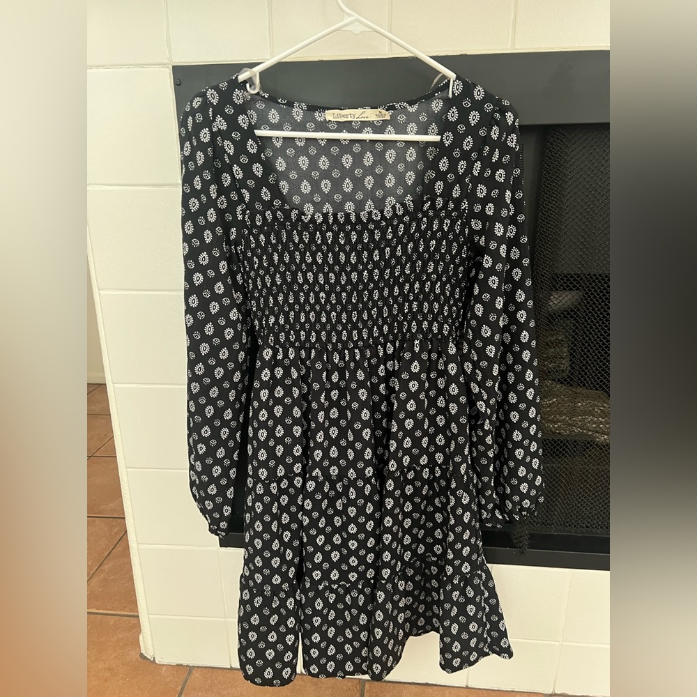 Liberty Long Sleeve Dress with Black and White Design